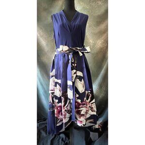 New SLNY New York Blue Floral Midi Dress Plus Size 16 Sleeveless Party Cocktail